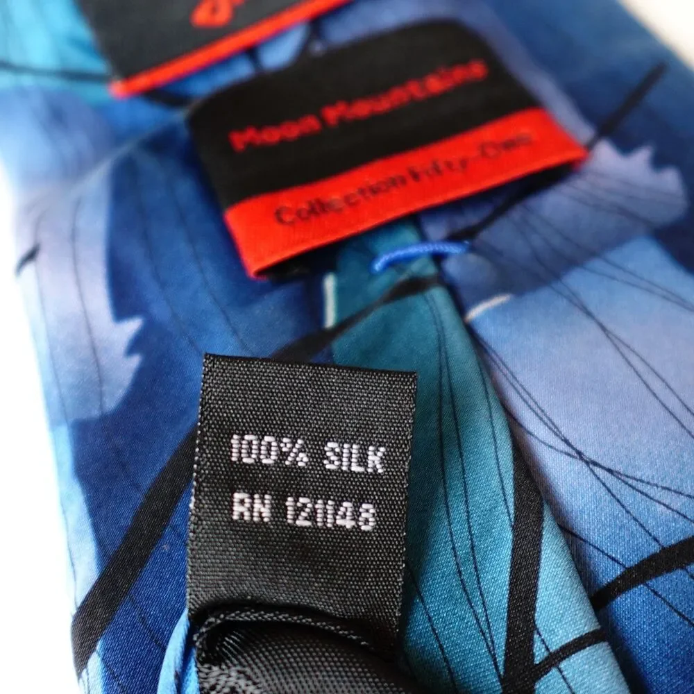 J. Garcia Moon Mountains Col: 51 100% Silk Tie Abstract Art Design Blue Black